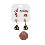 Christmas Tree & Red Bow Earrings 2 Pair Set (0.35x0.25in/0.63x1.5in)