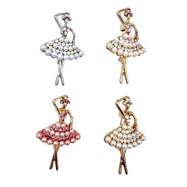 Crystal & Pearl Dancing Ballerina Brooch (1.25x2in)