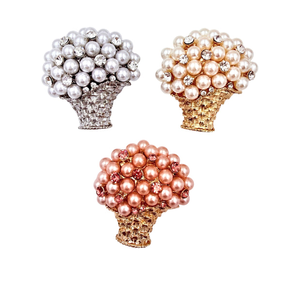 Crystal & Pearl Bouquet Brooch (1.5x1.5in)