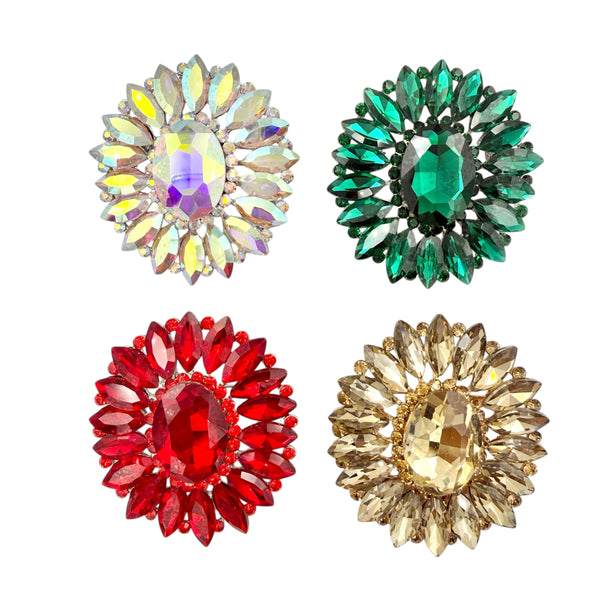 Crystal Casting Wreath Flower Burst Brooch - 4 Colors (06498)(2x2.25in)