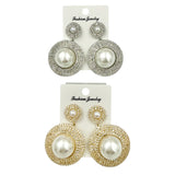 Cubic Zirconia & Pearl Round Dangle Earrings (3934)(1.5x2.25in)