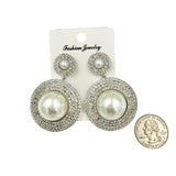 Cubic Zirconia & Pearl Round Dangle Earrings (3934)(1.5x2.25in)
