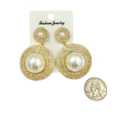 Cubic Zirconia & Pearl Round Dangle Earrings (3934)(1.5x2.25in)