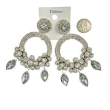 XL Rhinestone Round Marquis Drop Earrings - 5 Colors (35238)(2.5x4.5in)