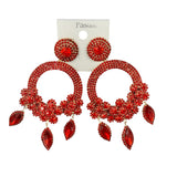 XL Rhinestone Round Marquis Drop Earrings - 5 Colors (35238)(2.5x4.5in)