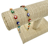 Stainless Steel Evil Eye Bracelet in Silver or Gold (6.5+1.5in)