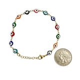 Stainless Steel Evil Eye Bracelet in Silver or Gold (6.5+1.5in)