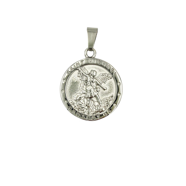 Stainless Steel Saint Michael Protect Us Pendant (1.2x1.5in)