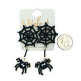 Spider Hanging From Spider Web Seed Bead Earrings - Beaded, Halloween (1.6x3in)