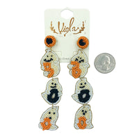 3 Tiered Ghost Boo Seed Bead Earrings in 2 Colors - Beaded, Halloween (1x4in)