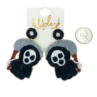 Grim Reaper with Scythe Seed Bead Earrings - Beaded, Halloween (1.75x2.75in)