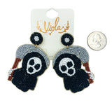 Grim Reaper with Scythe Seed Bead Earrings - Beaded, Halloween (1.75x2.75in)