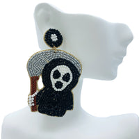 Grim Reaper with Scythe Seed Bead Earrings - Beaded, Halloween (1.75x2.75in)