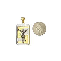 Stainless Steel Crucifix Padre Nuestro Dog Tag Pendant (7034)(0.80x2in)