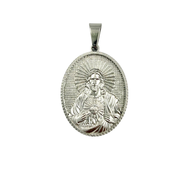 Stainless Steel Jesus Halo Portrait Pendant (1x1.75in)