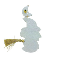 Flying Witch on Broom Seed Bead Earrings - Beaded, Halloween (1.5x3in)