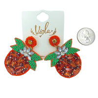 Pumpkin Crystal Seed Bead Earrings - Beaded, Halloween (1.75x2.25in)