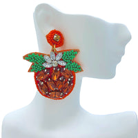 Pumpkin Crystal Seed Bead Earrings - Beaded, Halloween (1.75x2.25in)