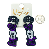 Spooky Spider Seed Bead Earrings - Beaded, Halloween (1x3in)