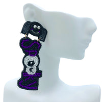 Spooky Spider Seed Bead Earrings - Beaded, Halloween (1x3in)