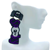 Spooky Spider Seed Bead Earrings - Beaded, Halloween (1x3in)