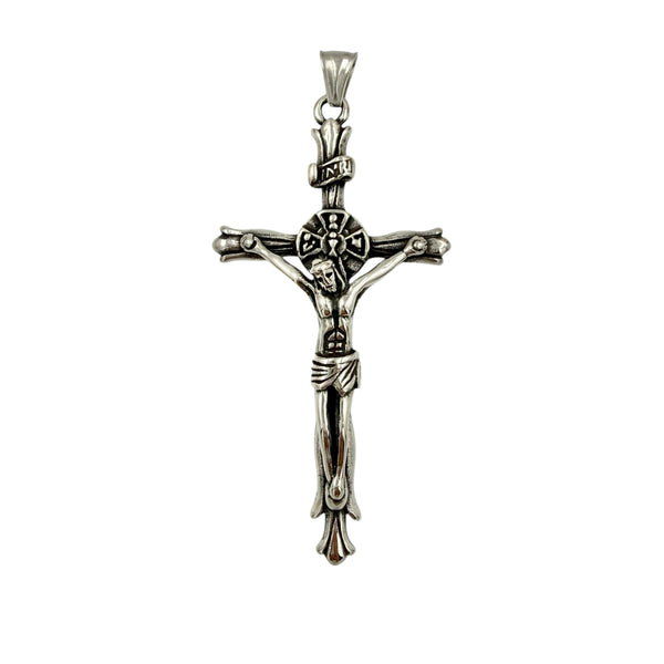Stainless Steel Large Crucifix INRI Pendant (4069)(1.5x3.5in)