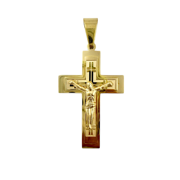 Gold Plated Stainless Steel Cross Crucifix Pendant (1813)(1.25x2.5in)