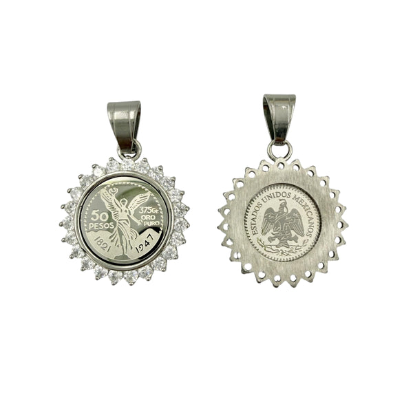 Stainless Steel Mexico 50 Pesos Pendant (0.8x1.25in)