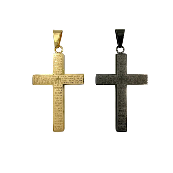 Stainless Steel Lord's Prayer Cross Pendant (1556)(1.2x2in)