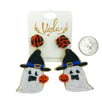 Witch Hat Ghost Pumpkin Seed Bead Earrings - Beaded, Halloween (1.5x2.75in)