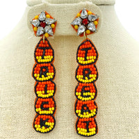 Candy Corn Trick or Treat Seed Bead Earrings - Beaded, Halloween (.75x3.25in)