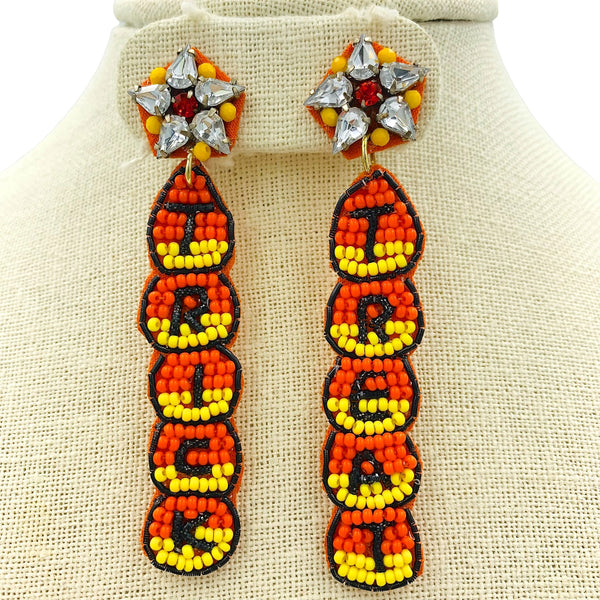 Candy Corn Trick or Treat Seed Bead Earrings - Beaded, Halloween (.75x3.25in)