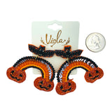 Bat & Pumpkin Halloween Rainbow Seed Bead Earrings - Beaded (2.25x2.25in)