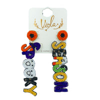 Spooky Season Halloween Word Seed Bead Earrings - Beaded (.75x3.1in)