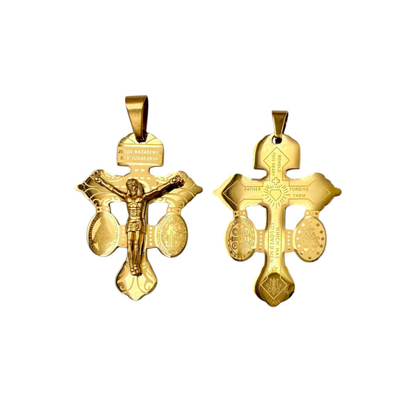 Stainless Steel Large Crucifix San Benito Pendant (1695)(1x1.5in)