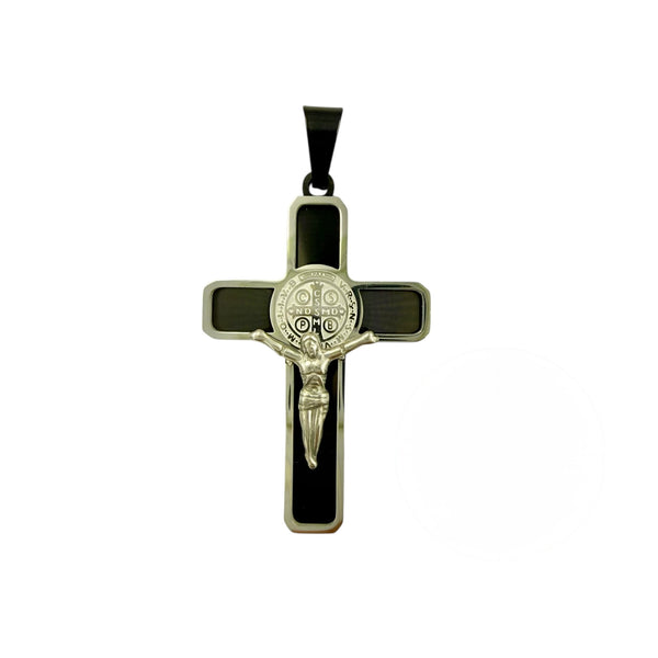 Stainless Steel Cross Crucifix San Benito Pendant (5060)(1.2x2in)