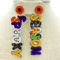 Spooky Season Halloween Word Seed Bead Earrings - Beaded (.75x3.1in)