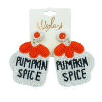 Pumpkin Spice Latte Seed Bead Halloween Thanksgiving Beaded Earrings (2x2.75in)