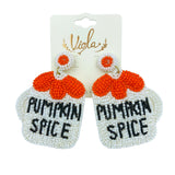 Pumpkin Spice Latte Seed Bead Halloween Thanksgiving Beaded Earrings (2x2.75in)