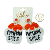 Pumpkin Spice Latte Seed Bead Halloween Thanksgiving Beaded Earrings (2x2.75in)