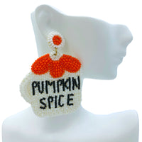 Pumpkin Spice Latte Seed Bead Halloween Thanksgiving Beaded Earrings (2x2.75in)