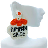 Pumpkin Spice Latte Seed Bead Halloween Thanksgiving Beaded Earrings (2x2.75in)