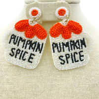 Pumpkin Spice Latte Seed Bead Halloween Thanksgiving Beaded Earrings (2x2.75in)