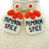 Pumpkin Spice Latte Seed Bead Halloween Thanksgiving Beaded Earrings (2x2.75in)