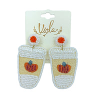 Pumpkin Latte Seed Bead Earrings - Thanksgiving, Halloween, Beaded (1.25x2.5in)