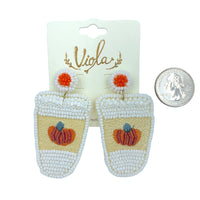 Pumpkin Latte Seed Bead Earrings - Thanksgiving, Halloween, Beaded (1.25x2.5in)