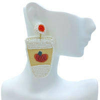 Pumpkin Latte Seed Bead Earrings - Thanksgiving, Halloween, Beaded (1.25x2.5in)