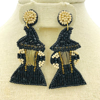 Witch Seed Bead Earrings - Beaded, Halloween (1.625x2.75in)