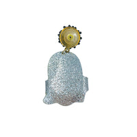 Acrylic & Glitter Ghost Holding Pumpkin Beaded Halloween Earrings (1.25x2.25in)