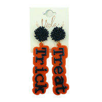Acrylic Trick or Treat Word Beaded Halloween Earrings (.8x3.25in)